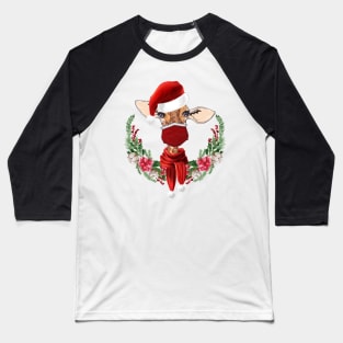 Christmas Masked Giraffe in Santa Hat Baseball T-Shirt